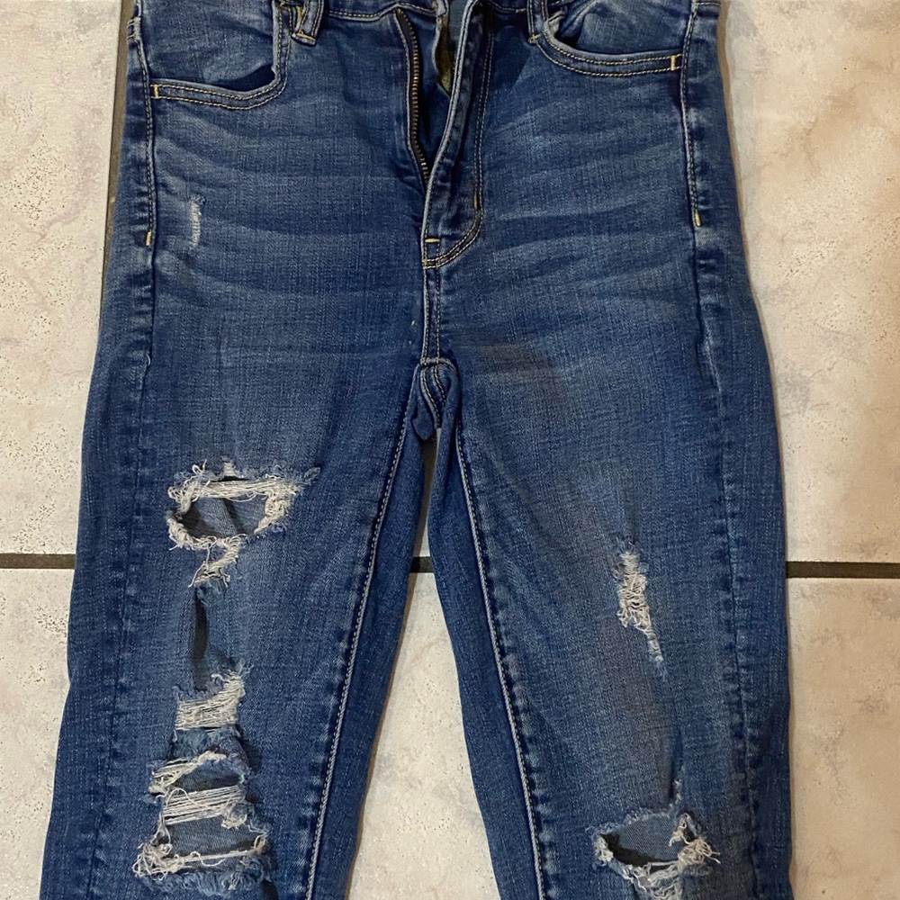 American Eagle Outfitters Blue Skinny Jeans with Distressed Details